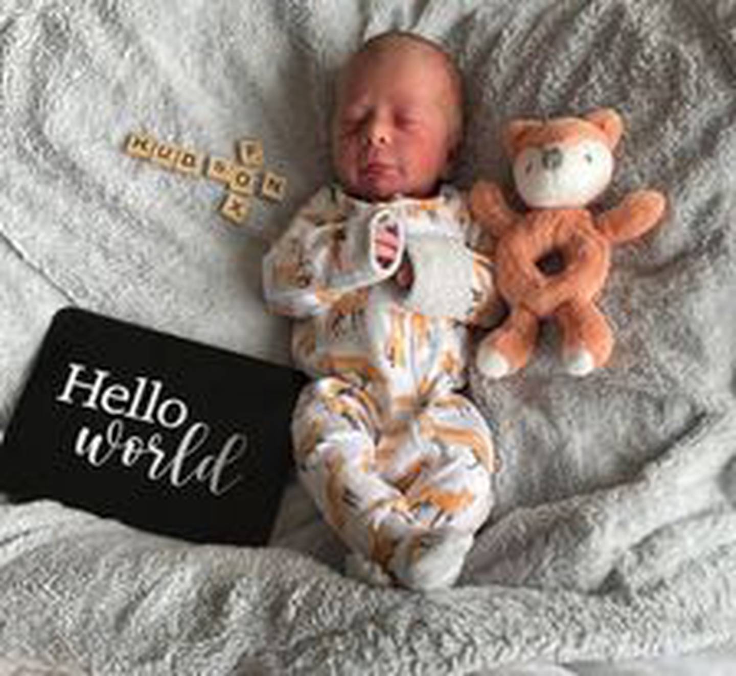 Hudson Fox Hayes arrived Friday morning on the car ride to Advocate Sherman Hospital. His middle name was changed because Hudson was born on Fox Lane, close to the hospital. By coincidence, parents Tim and Katie Hayes, already had a fox for Hudson.