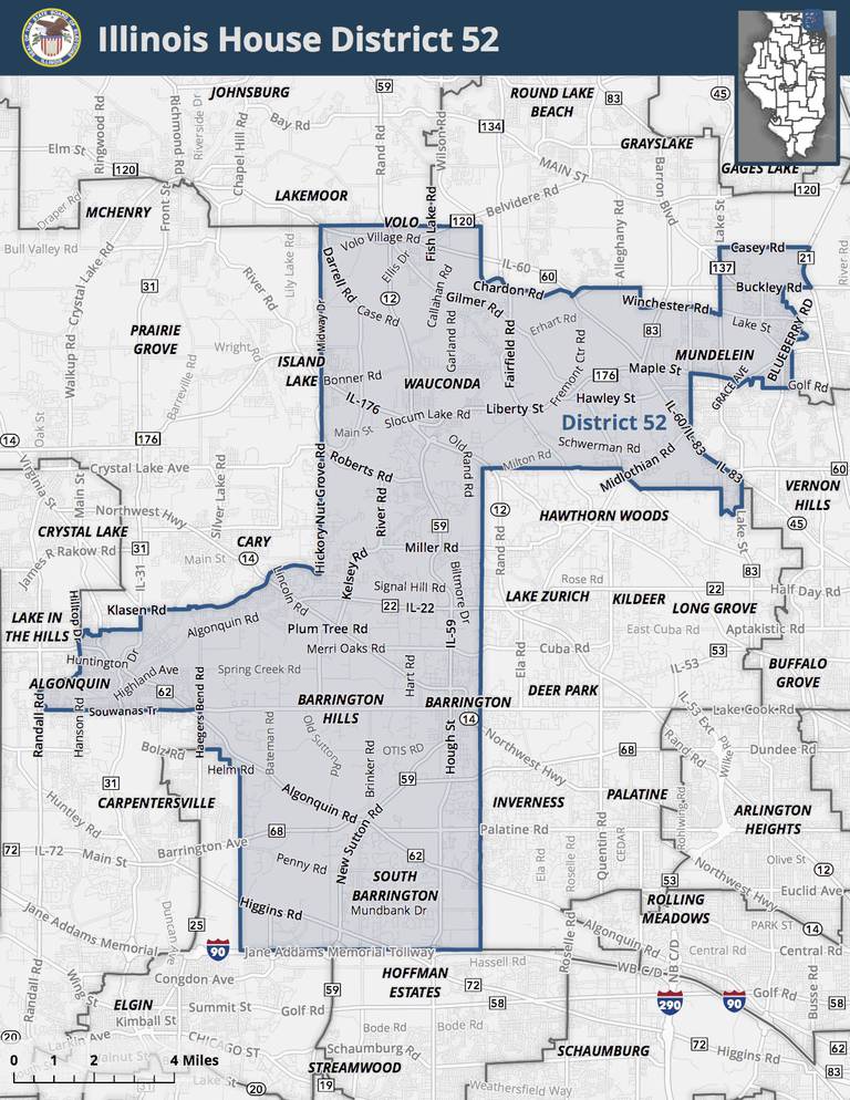 District 52 includes Island Lake, Cary and Algonquin and runs south to South Barrington.