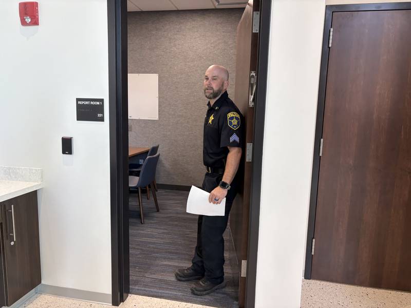 Sgt. Chad Riffe shows a report room at the Lake in the Hills Police Department Wednesday, May, 20, 2026.