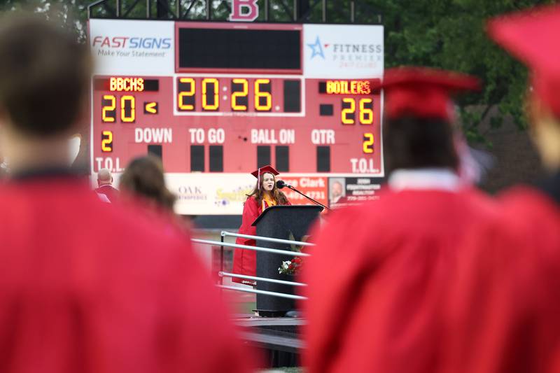 Mary Claire Dwyer performs the national anthem during the Bradley-Bourbonnais Community High School commencement ceremony on Thursday, May 21, 2026.
