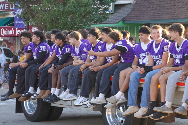 RTHS football players ride in the Rochelle Township High School Homecoming parade on Thursday, Sept. 25, 2025 in downtown Rochelle.