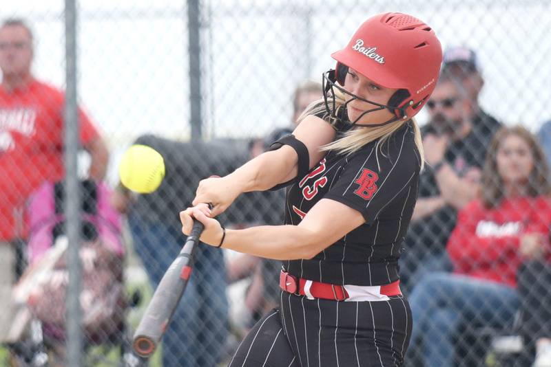 Bradley-Bourbonnais' Lydia Hammond hits a pitch during the Class 4A Normal Community Regional championship against Normal Community Friday, May 22, 2026.