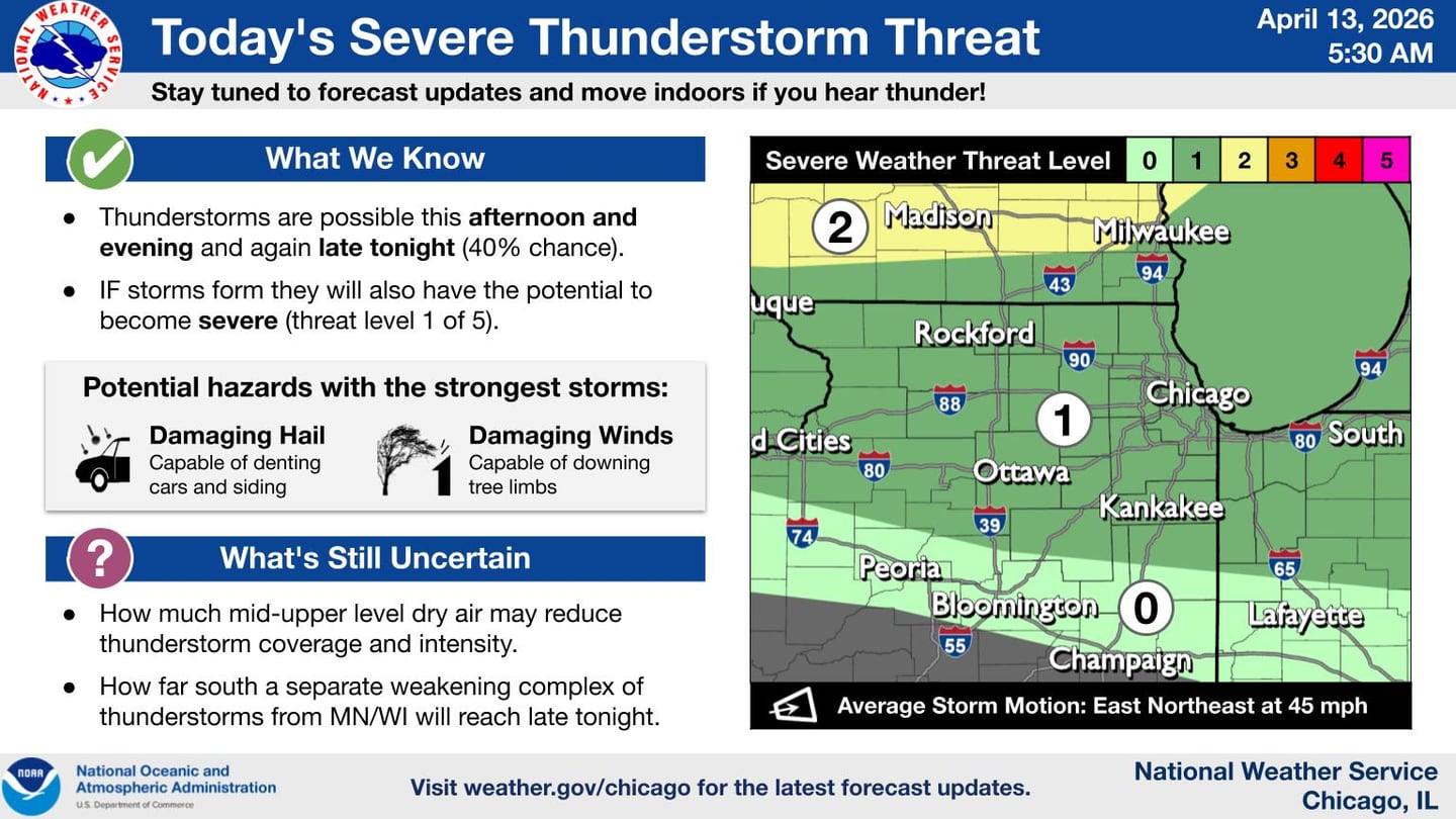 The threat of severe storms on Monday in northern Illinois