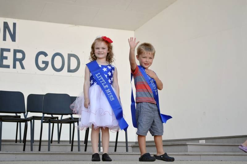 Let Freedom Ring Little Miss Firecracker Esther Skoumal, 5,  and Little Mister Firecracker Kamdyn Larson, 4, pose for a photo after being crowned on July 3, 2024.