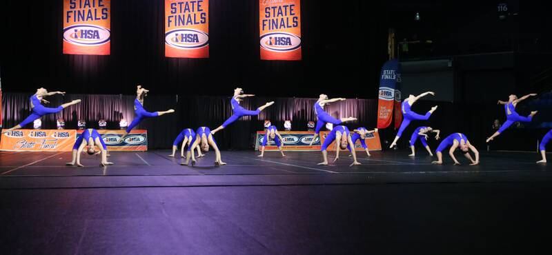 Members of the Geneva High School dance team perform during the IHSA State Dance finals on Saturday, Feb. 1, 2025 at Grossingers Motor Arena in Bloomington.