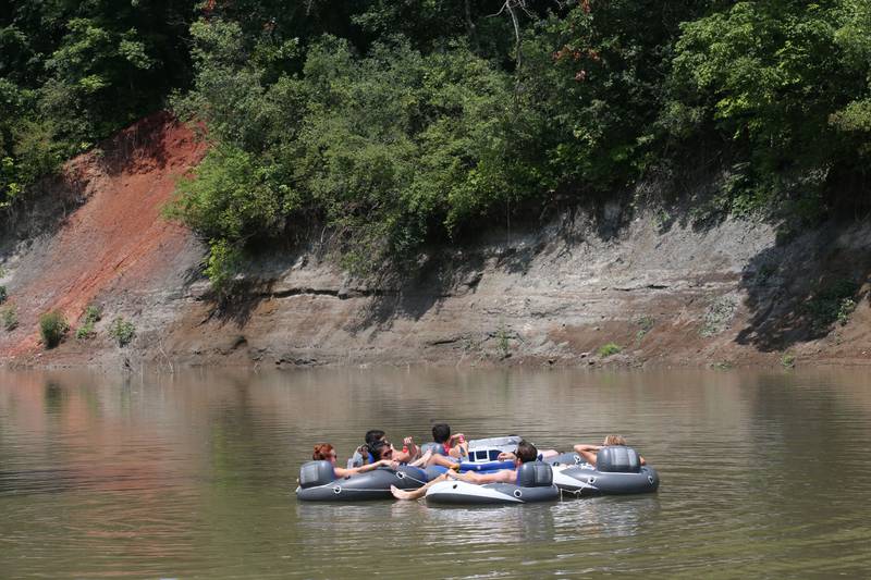 A group of rafters with River Bum Rafting float on the Vermilion River to cool off in the heat on Monday, July 15, 2024 at the boat launch in Oglesby. Temperatures climbed into the lower 90's for much of the day.