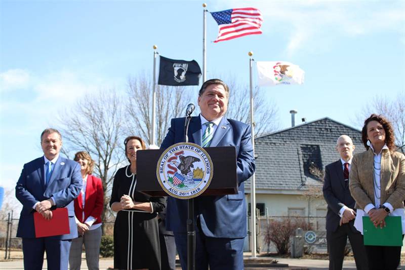 Gov. JB Pritzker is pictured on Wednesday at Gietl Park in Springfield, where he announced nearly $60 million in land acquisition and development grants for parks and open spaces.