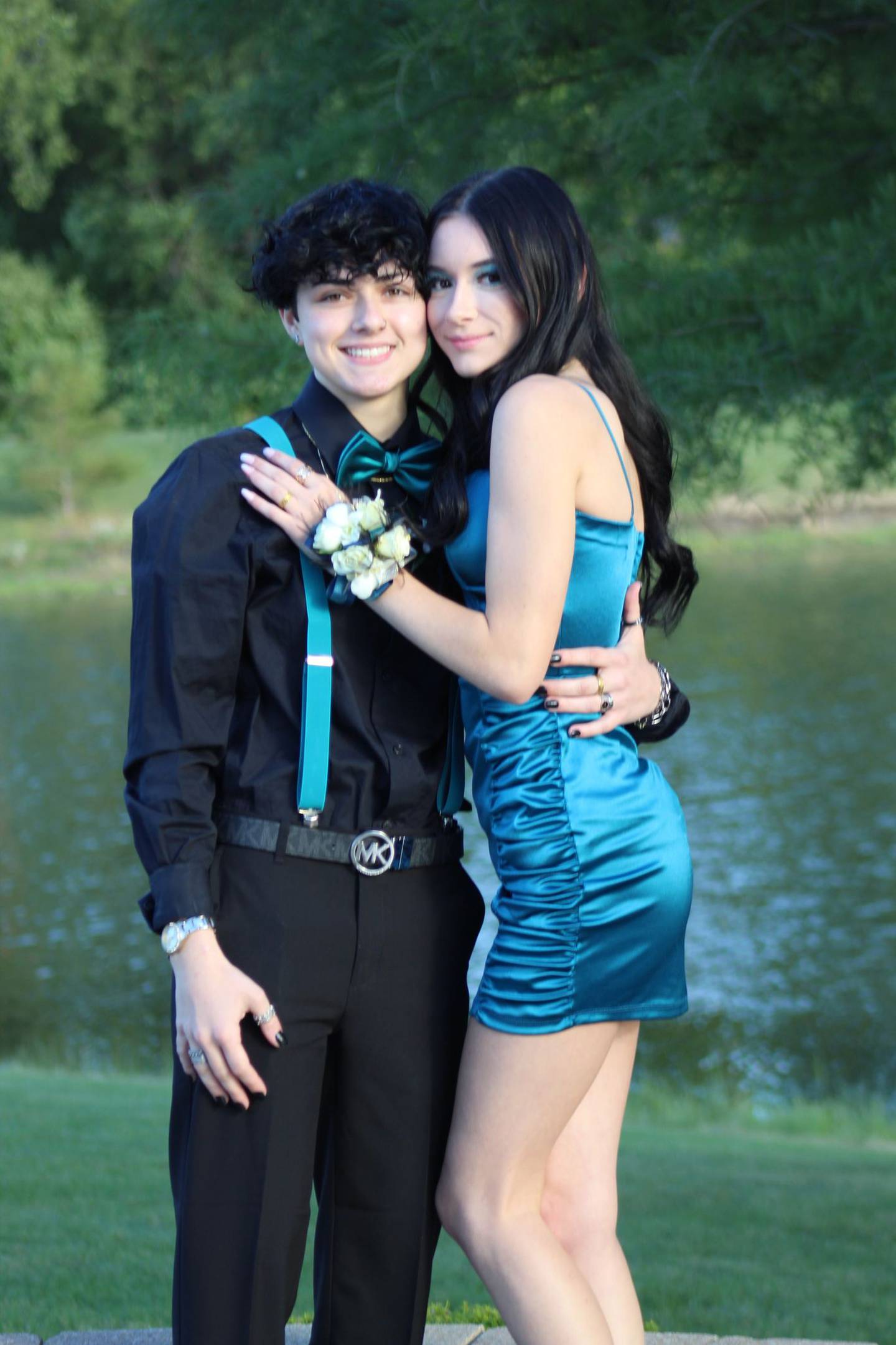 Emily Novak (right) and her partner Gianna Pometta are seen at Plainfield South High School's homecoming dance on Saturday night. The girls thought they were crowned king and queen but District 202 said no one was king and queen this year; the girls were senior attendants in the court.