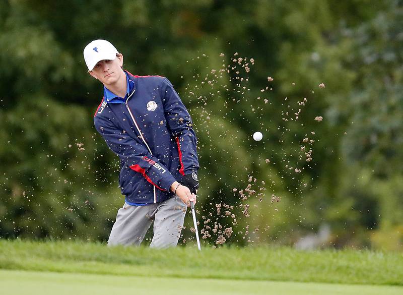 Mason Oleniczak of Wheaton North, Tuesday September 19, 2023 at the Bartlett Hills Golf Club during the 2023 DuKane Conference Championship.
