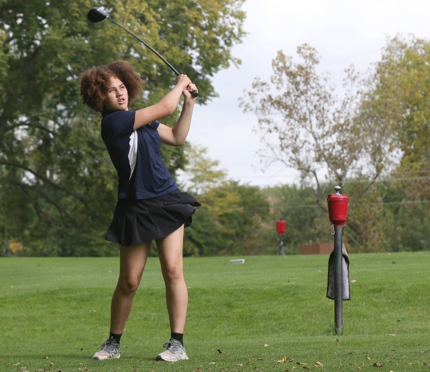 Bureau Valley's Rishida Martin tees off during the Class 1A Regional golf meet on Thursday, Sept. 28, 2023 at Spring Creek Golf Course in Spring Valley.
