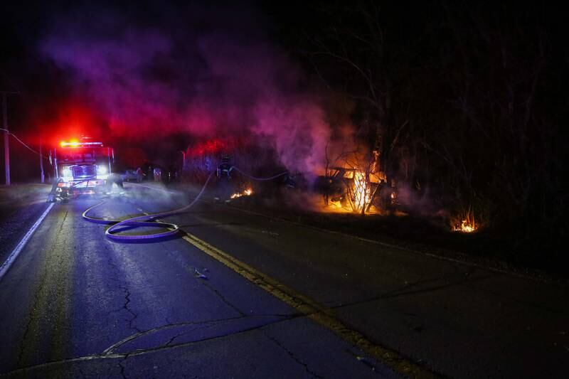 Two men were “seriously injured” in a crash Wednesday, April 19, 2023, outside Woodstock that left the vehicle in flames, the Woodstock Fire/Rescue District said.