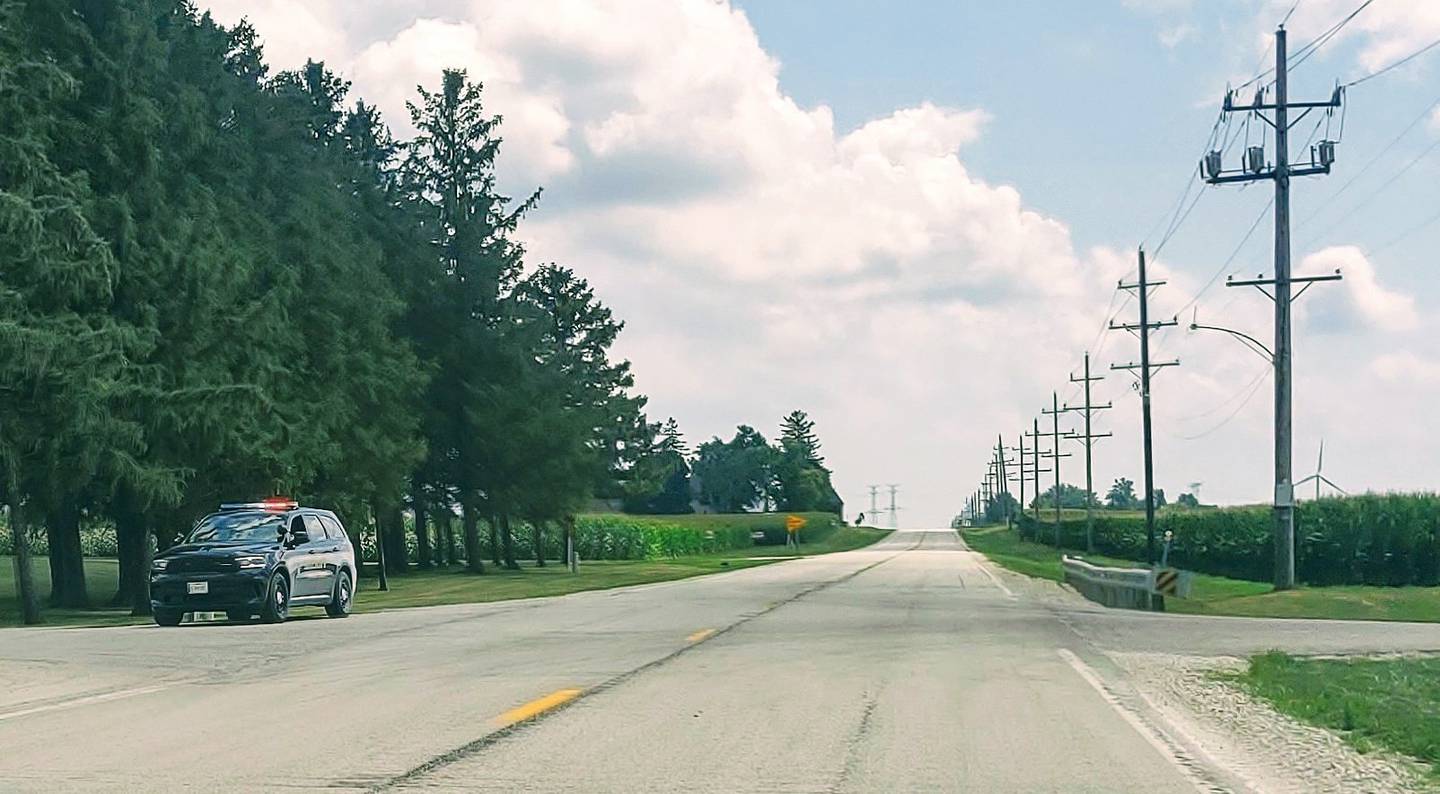 A La Salle County Sheriff's Office deputy is positioned at Route 170 and North 14th Road. North 14th Road traveling east was closed to traffic at about 2 p.m. Saturday.