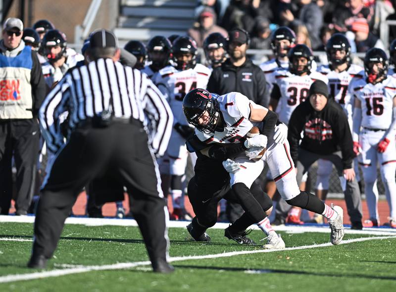 Barrington's Will Nazha catches a pass during the IHSA class 8A semifinals playoff game against Lincoln-Way East on Saturday, Nov. 18, 2023, at Frankfort. (Dean Reid for Shaw Local News Network)