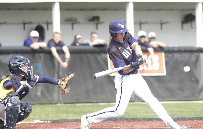 Dixon batter Braxton Bruce strokes a double. Dixon defeated Sterling 10-2 to win the Freeport regional in Freeport on May 31st, 2025.