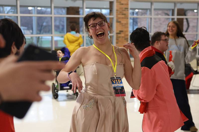 Zoe Barnes dances at the annual Special Population Dance hosted by Joliet West high school on Friday, March 22, 2024.