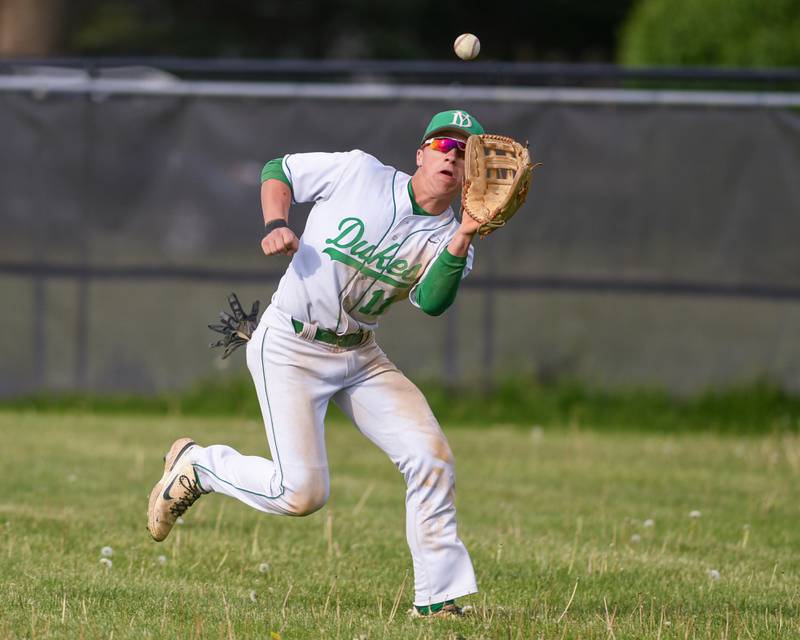 York's Marco Giorno (11) catches the ball during the game on Monday May 19, 2025, while taking on Downers Grove North held at York High School in Elmhurst.