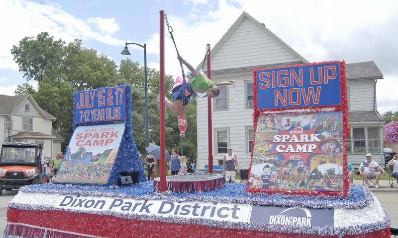 The Dixon Park District float travels along the Dixon Petunia Festival parade route Sunday, July 6, 2025.