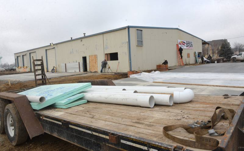 There was a lot of construction activity at the new Moore Tires location on Tuesday, Feb. 6, 2024. The longtime business is moving to a new location after a fire last month destroyed its Rock Falls location.