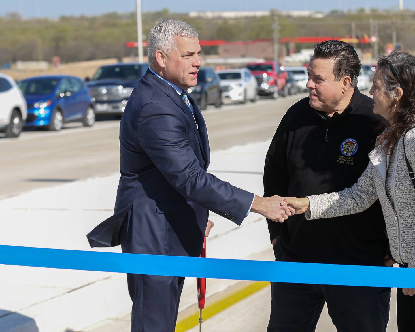 Mayor Bob O'Dekirk at the Houbolt Road bridge ribbon-cutting ceremony. April 27, 2023.