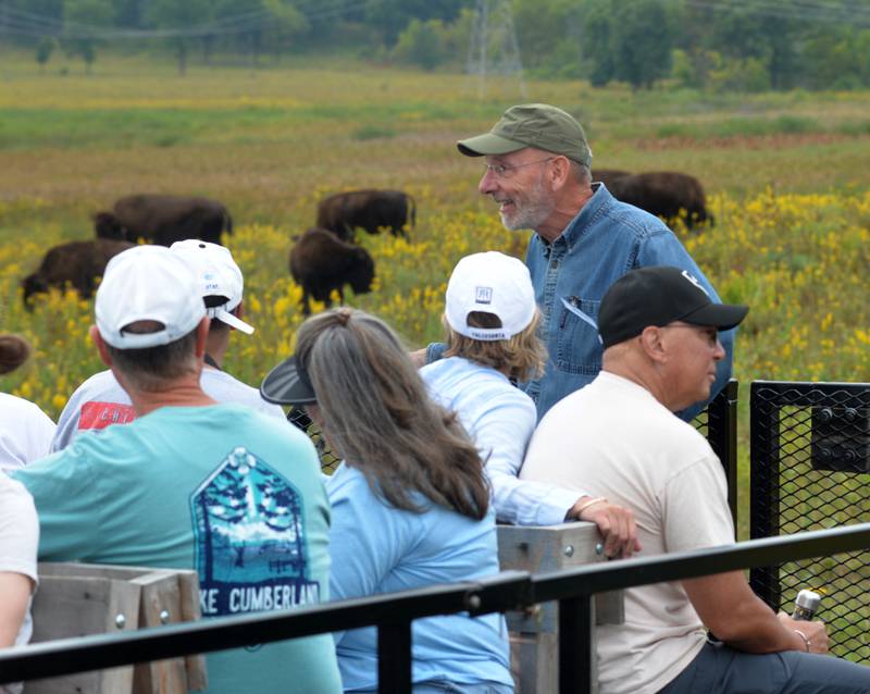 Mark Herman of Oregon was one of the guides on the bison tours offered during the Nachusa Grassland's Autumn on the Prairie on Saturday, Sept. 16, 2023.