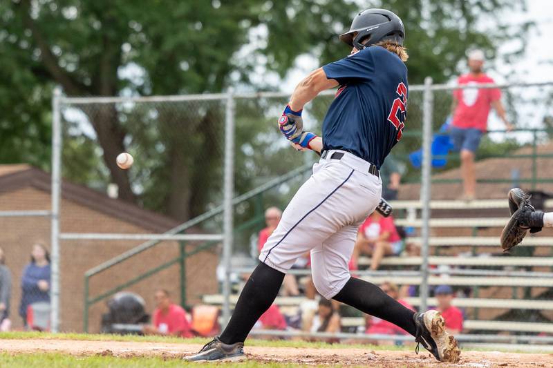 Dave Campbell (23) of Illinois swings at ball on Thursday, July 17, 2025 at Washington Park in Peru.