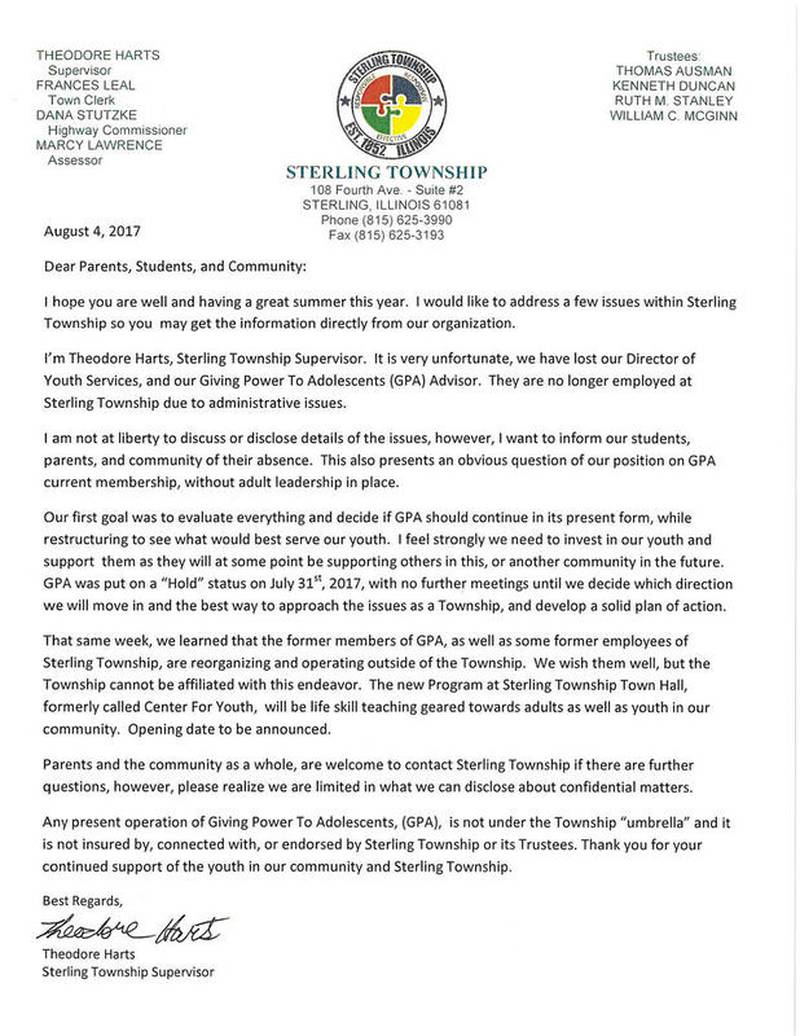 Sterling Township ends affiliation with youth program Shaw Local