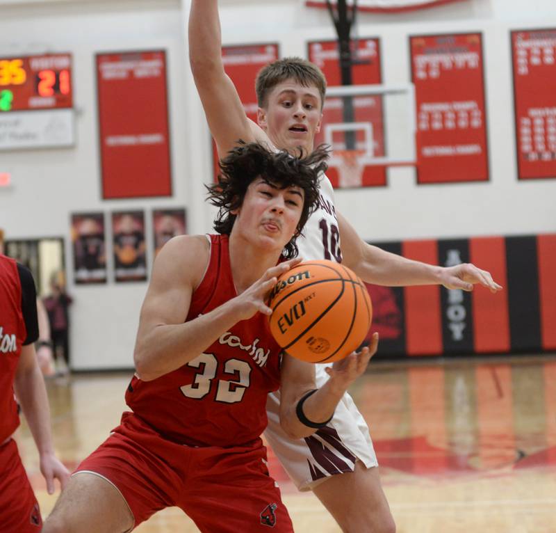 Forreston's Jonathan Milnes rebounds against Annawan during the championship of the 1A Amboy Regional on Friday, Feb. 28, 2025 at Amboy High School.