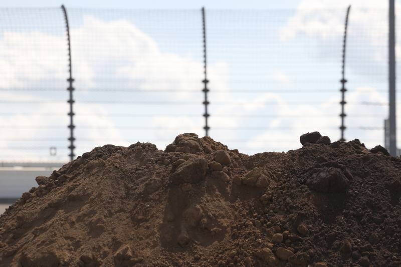 A pile of dirt sits near the tracks on Tuesday as crew setup for Saturday’s SuperMotocross World Championship Finals at Chicagoland Speedway in Joliet.