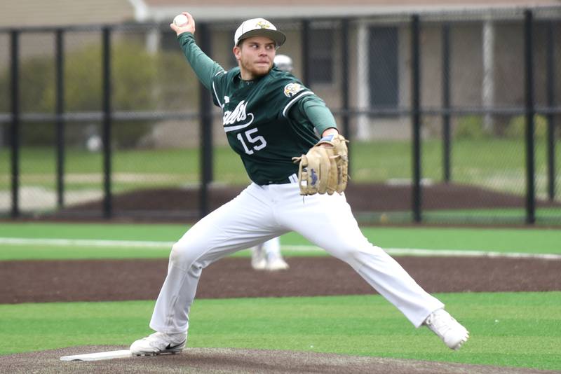 Coal City's A.J. Wills throws a pitch during a home game against Wilmington Monday, April 21, 2025.