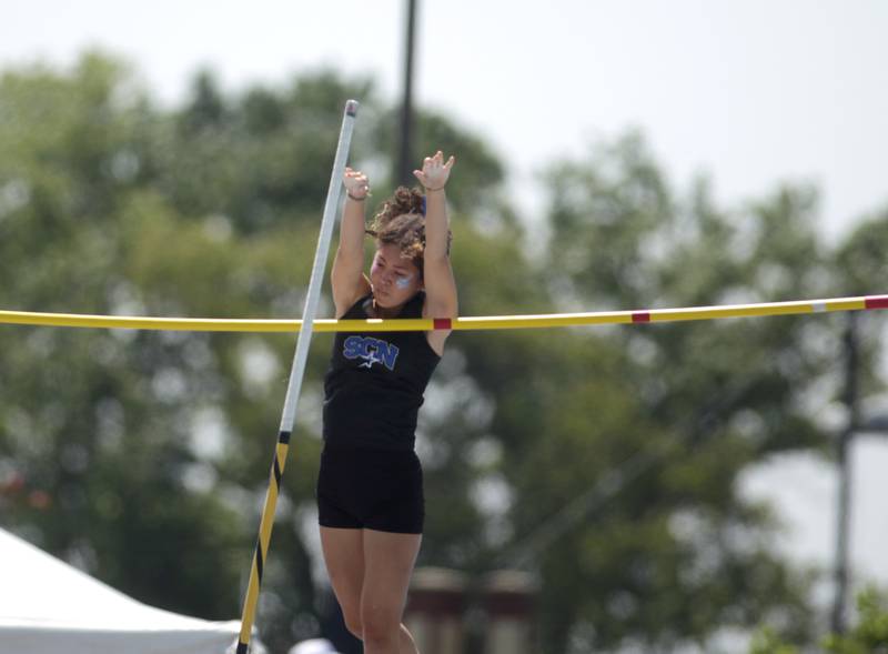 St. Charles North’s Hannah Wallace competes in the 3A pole vault during the IHSA State Track and Field Finals at Eastern Illinois University in Charleston on Saturday, May 20, 2023.