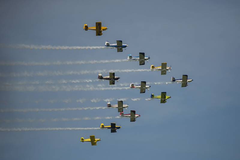 The Full Throttle Formation Team of Atlanta, Georgia, is made up of retired pilots who built their planes from a kit offered by Van’s Aircraft. The group is the largest precison formation airshow team in America.
