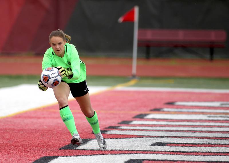 Benet’s Shannon Clark (00) makes a save during the IHSA Class 2A state championship game against Triad at North Central College in Naperville on Saturday, June 4, 2022.