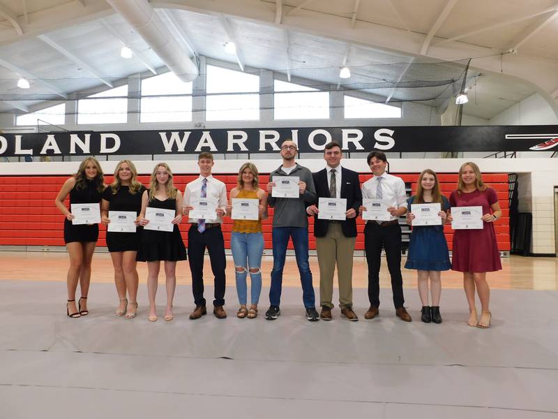 Woodland High School Presidential Award winners for the senior class are (left to right) Kaleigh Benner, Claira Downey, Lacee Essman, Carter Ewing, Tori Jacobs, Jaxen Reinmann, Carter Ruff, Mason Sterling, Shay Wilcoxen and Mya Wulzen. Not pictured are Colin Benstine, Elizabeth Johnson, Rylan Knott, Jaysen McMenamin, Alexander Pennell and Haven Stover.