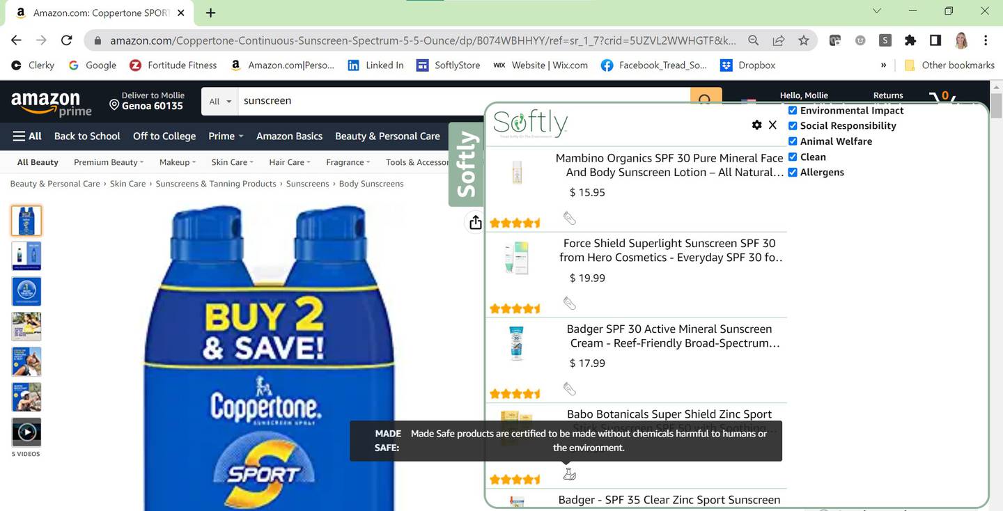 Mollie Hughes, the CEO and co-founder of Softly shows how the browser extension will work on Amazon on Aug. 12, 2022. (Screenshot provided by Mollie Hughes)