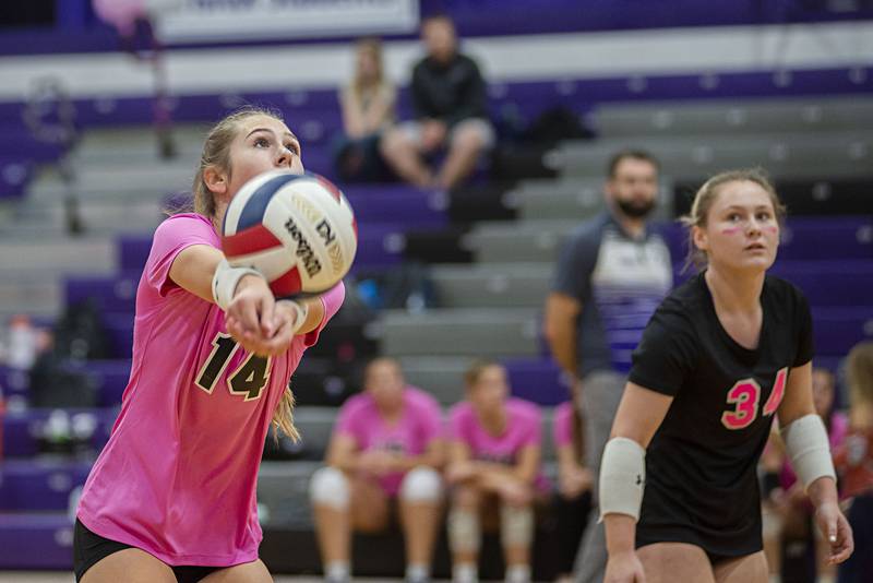 Dixon's Hallie Williamson plays the ball against Genoa-Kingston Thursday, Oct. 6, 2022.