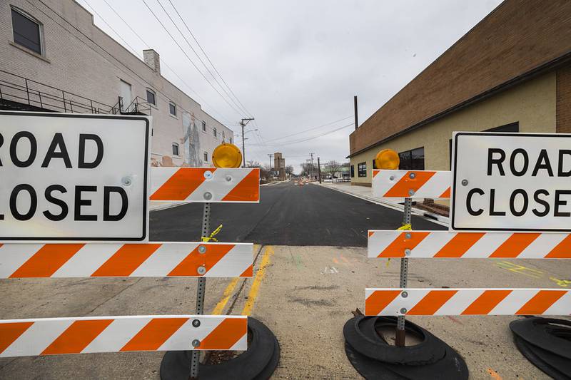 Second Street between First Avenue and Third Street in Sterling remains closed Friday, Jan. 9, 2026. The street reconstruction was delayed in September due to power line poles not being able to be moved before the end of 2025.