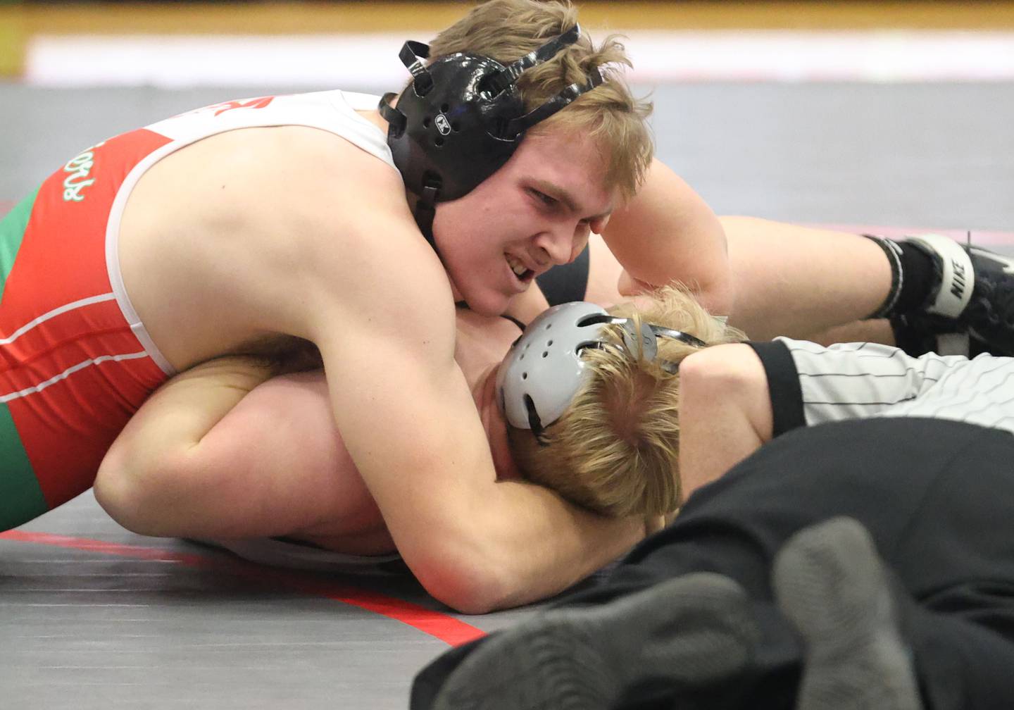 L-P's Garrett Hurst wrestles Kaneland's Endrew Sell during a meet on Thursday, Jan. 22, 2026 in Sellett Gymnasium at L-P High School.