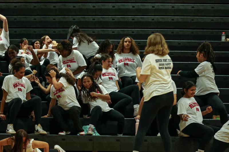 Bolingbrook's cheer squad during regional final volleyball match between Bolingbrook at Joliet West.  Oct 26, 2023.