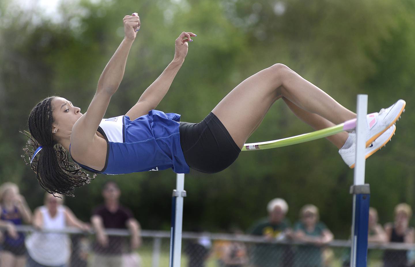 Newark’s Kiara Wesseh competes in the high jump during the Class 1A Seneca Sectional track and field meet Thursday, May 11, 2023, at Seneca High School.