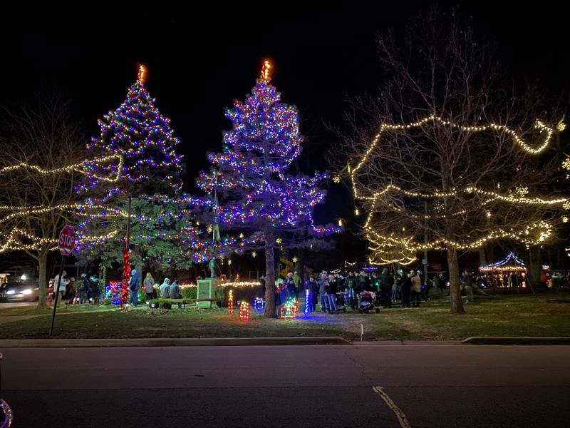 Chapin Park is lit up at the Annual Lighted Holiday Parade in Downtown Morris on Friday.