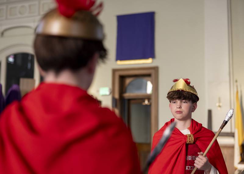Pontius Pilot's guardsmen await his entrance during the Stations of The Cross event on April 16, 2025 at St. Patrick's Church.