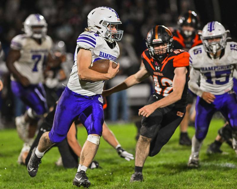 Hampshire's Cole Klawikoski runs for short yardage against Crystal Lake Central during their Fox Valley Conference game on Friday, Oct. 20, 2023 in Crystal Lake.