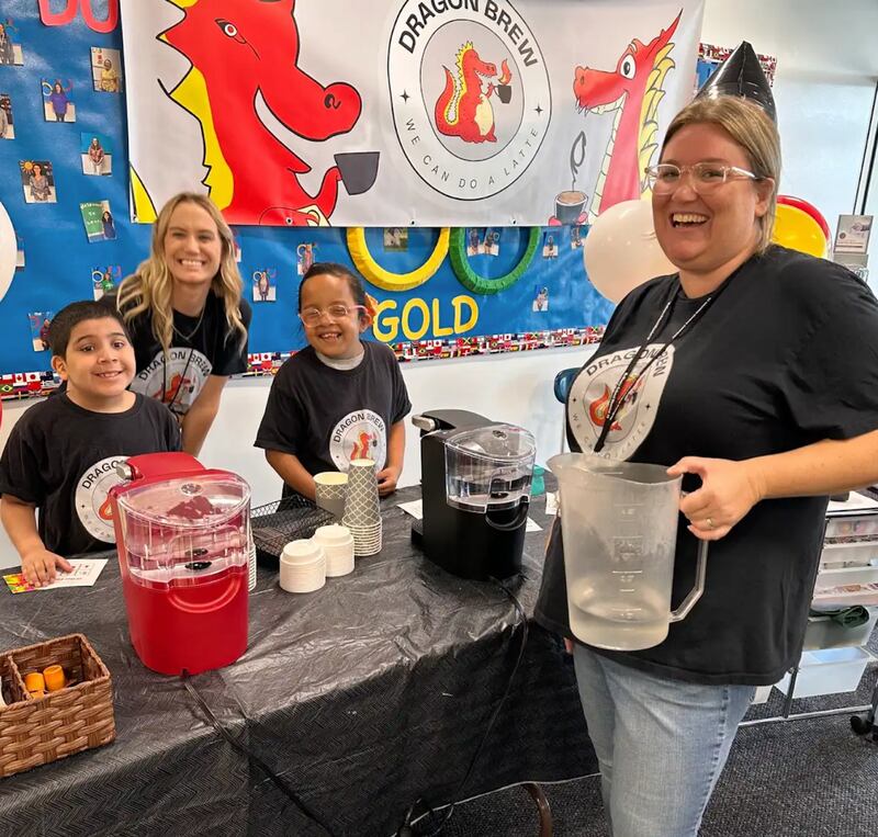 Students, pictured Oct. 18, at Duker Elementary in McHenry run Dragon Brew, a coffeeshop that's open weekly, with the help of Duker staff.