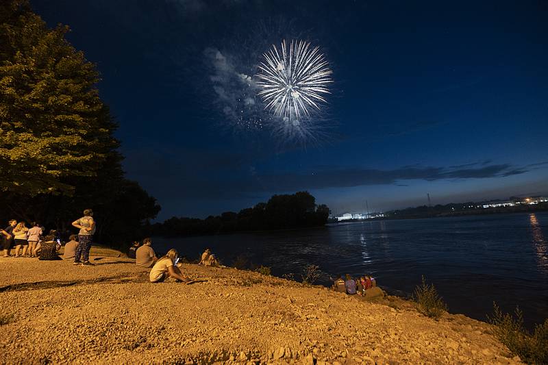 Fireworks burst overhead as thousands of people packed downtown Sterling and Rock Falls to watch the show Friday, June 30, 2023. Due to dry conditions, the set off point was moved to Lawrence Park.