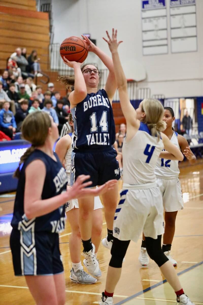 BV's Lynzie Cady shoots over Princeton's Erin May Thursday night.