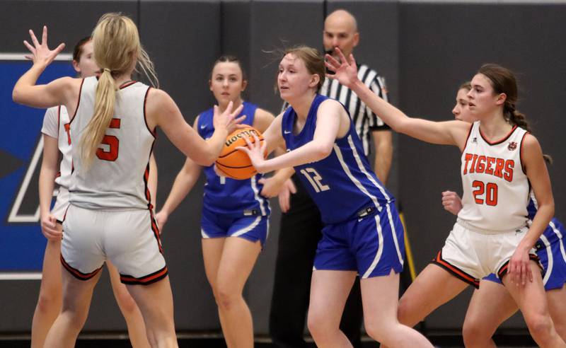 Burlington Central’s Paige Wood moves the ball against Crystal Lake Central in IHSA Class 3A Regional Title Game girls basketball action on Thursday, Feb. 20, 2025, at  Central High School in Burlington.
