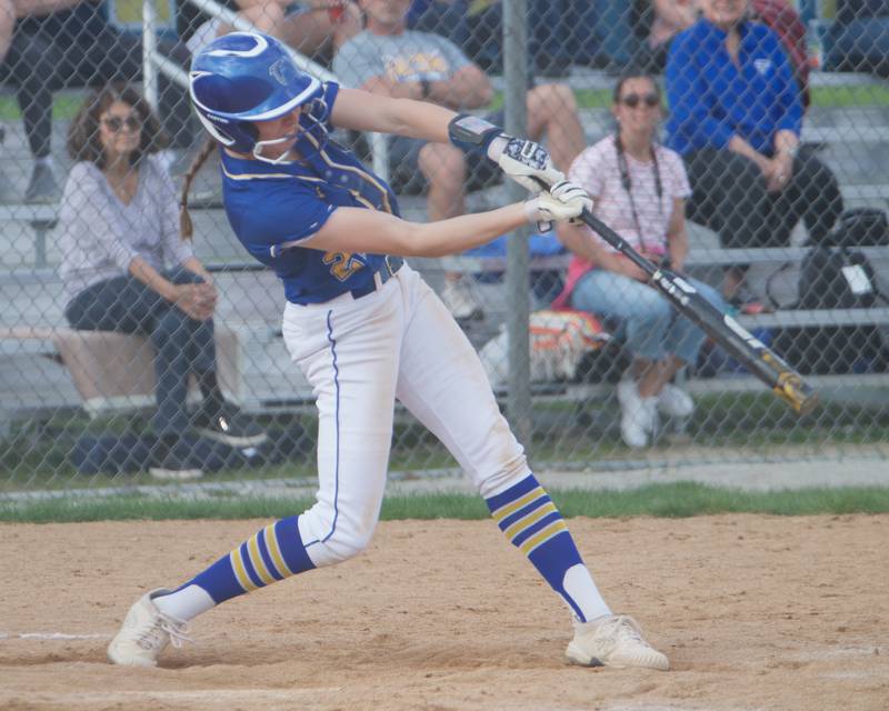 Wheaton North's Reagan Crosthwaite hits a homer against Oswego on Tuesday May 6, 2025 in Wheaton.