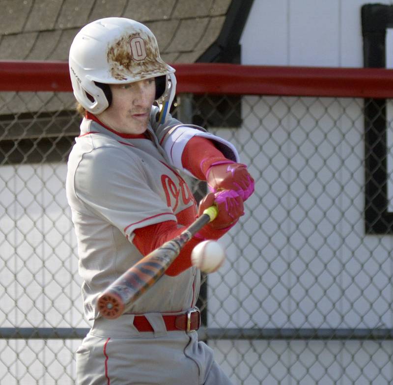 Ottawa’s Colin Fowler connects in the 3rd inning Thursday against Streator to advance the runners at Streator.