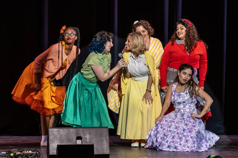 Annie Aiello and Columbia Music Theatre Majors perform a ‘Grease’ tribute in honor of inductee Jim Jacobs during the Illinois Rock & Roll Hall of Fame Induction ceremony on Sept. 14, 2025.
