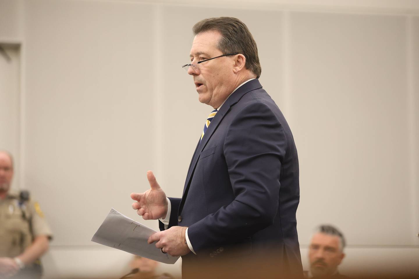 Assistant State’s Attorney Peter Wilkes pleads his case during a petition by prosecutors for Gilbert Bernal to find an alternate address further away from the residence of Will County State's Attorney James Glasgow on Thursday, Feb. 26, 2026 at the Will County Courthouse in Joliet. Gilbert Bernal, 82, formerly of Michigan, is charged with the 1988 murder of his wife Joan Bernal, 34.